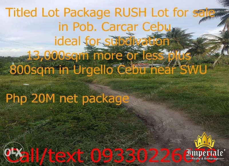 RusH Sale 2 Residential Lot Package Pob. Carcar City and Urgello near SWU Cebu City